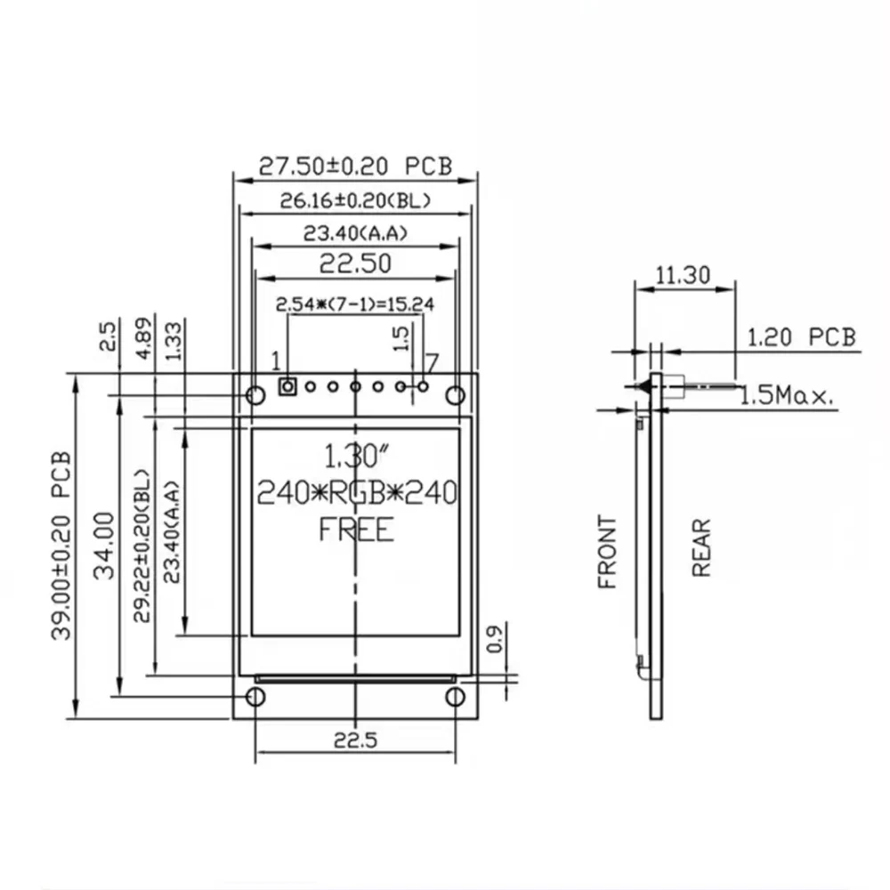 Módulo de tela LCD IPS de alta definição com display TFT colorido de 1,3 polegadas Chip 240x240 ST7789