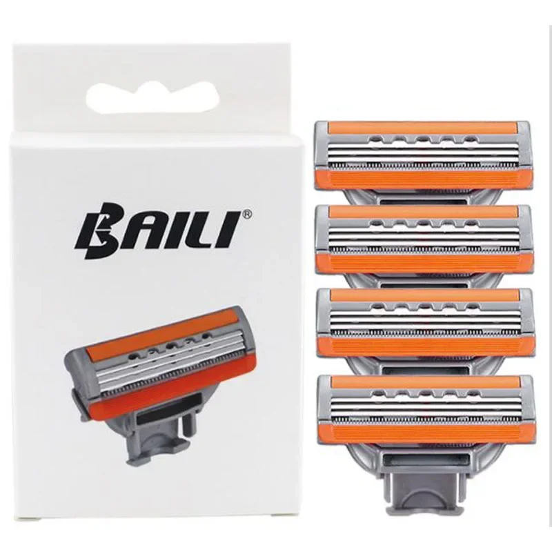 

Lot 4pcs BAILI Safety Replacement 3 Layer Blades Cassette Head for BAIELI RUNWAY Shaver Beard Manual Razor Shaving Body Trimmer