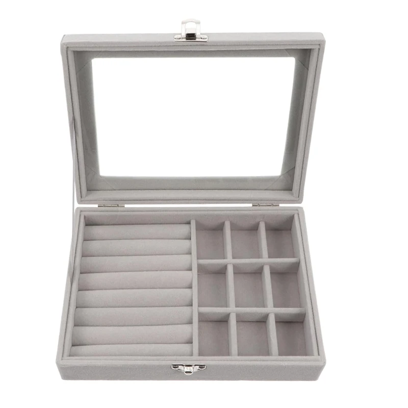 Hot Sales Fashion Portable Velvet Jewelry Ring Jewelry Display Organizer Box Tray Holder Earring Jewelry Storage Case Showcase