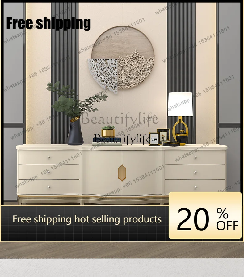 hot Solid wood TV cabinet coffee table combination living room furniture American villa high-end audio-visual cabinet53Factory D