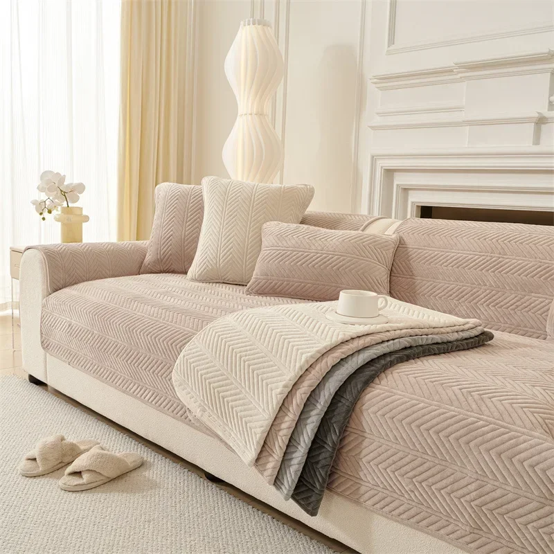 

Geometry Pattern Thicken Sofa Cover Universal Soft Velvet Sofa Cushion Non-slip Couch Towel Mat for Living Room Four Seasons