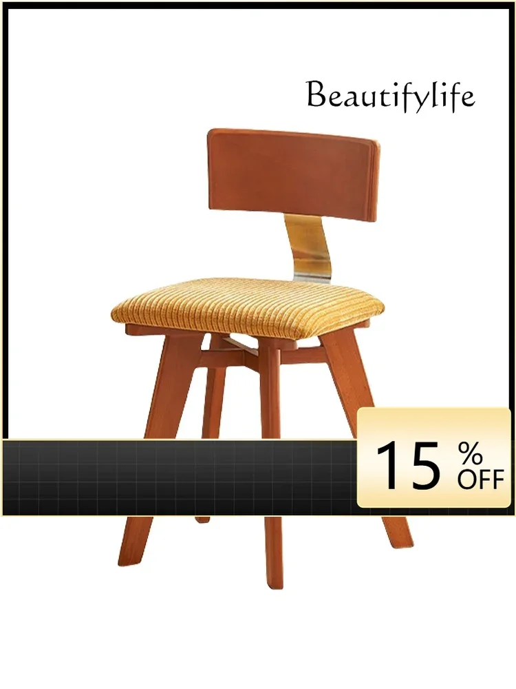 

V Medieval Nordic Solid Wood Backrest Dining Table And Chairs Wabi Wind Stool Designer High-end Retro Chair