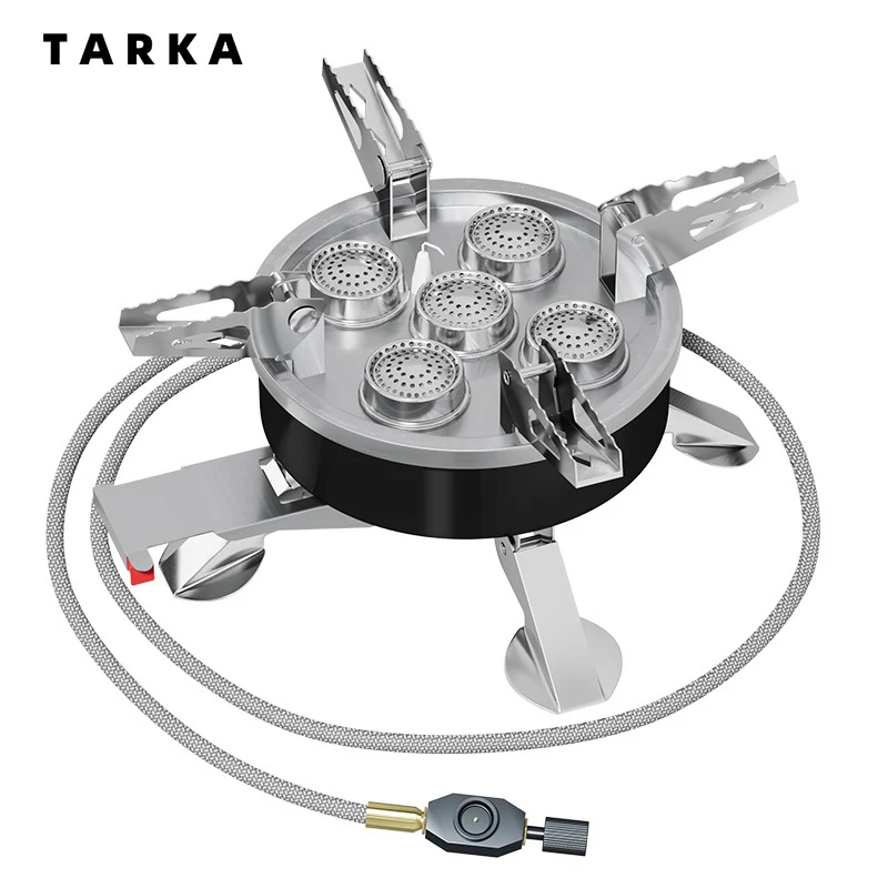 TARKA 11800W Camping Stove High Power Strong Fire Gas Burner 5 Headed Outdoor Gas Stove BBQ Picnic Kitchen Cookware Supplies