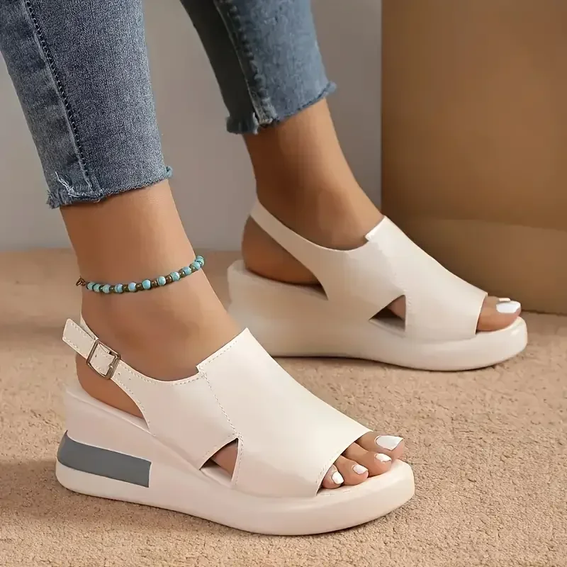 2024 lato koturna sandały na platformie moda Retro Romen buty na plażę damska na co dzień Peep Toe miękkie wygodne Sandalias De Mujer