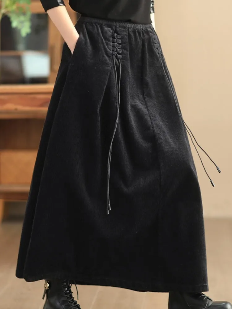 High Waist Corduroy Skirt Women New Arrival 2024 Autumn Vintage Style Solid Color Basics Female Casual Long Skirts B3967