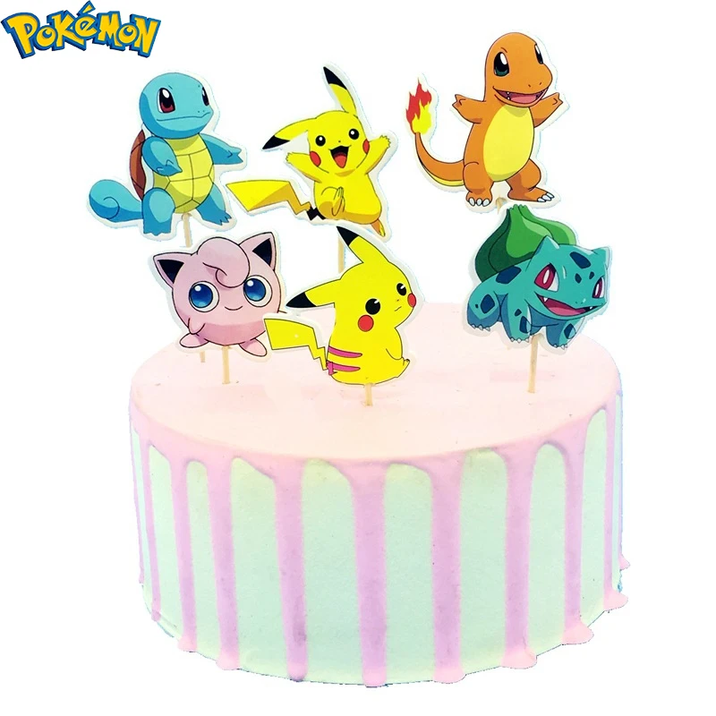 Pokemon Pikachu Theme Decor Anime Character Bulbasaur Cartoon Series Birthday Party Acrylic Kids Cake Insert Baking Ornament