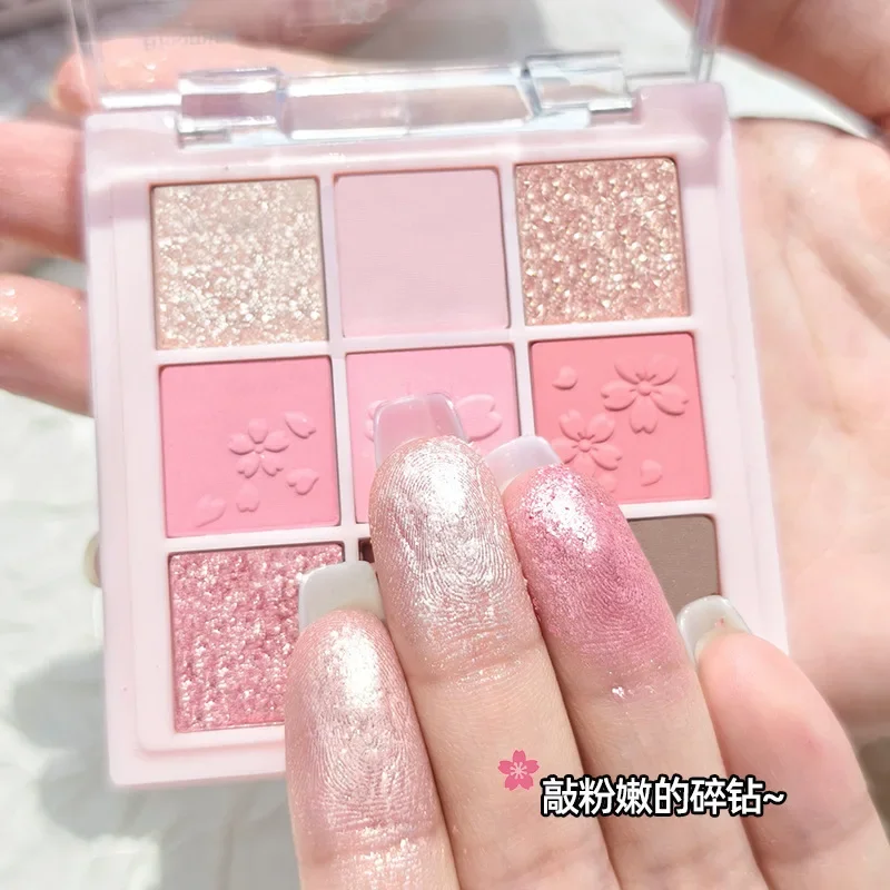 

9-цветная розовая палитра теней для век с блестками персикового цвета, матовые долговечные водостойкие тени для век, натуральный блестящий корейский макияж для глаз