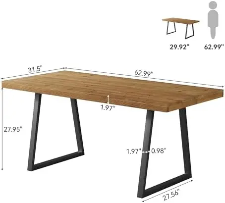 63" Industrial Executive Desk, Solid Wood Computer Laptop Desk with Strong Metal Legs, Study Writing Table Business view 2
