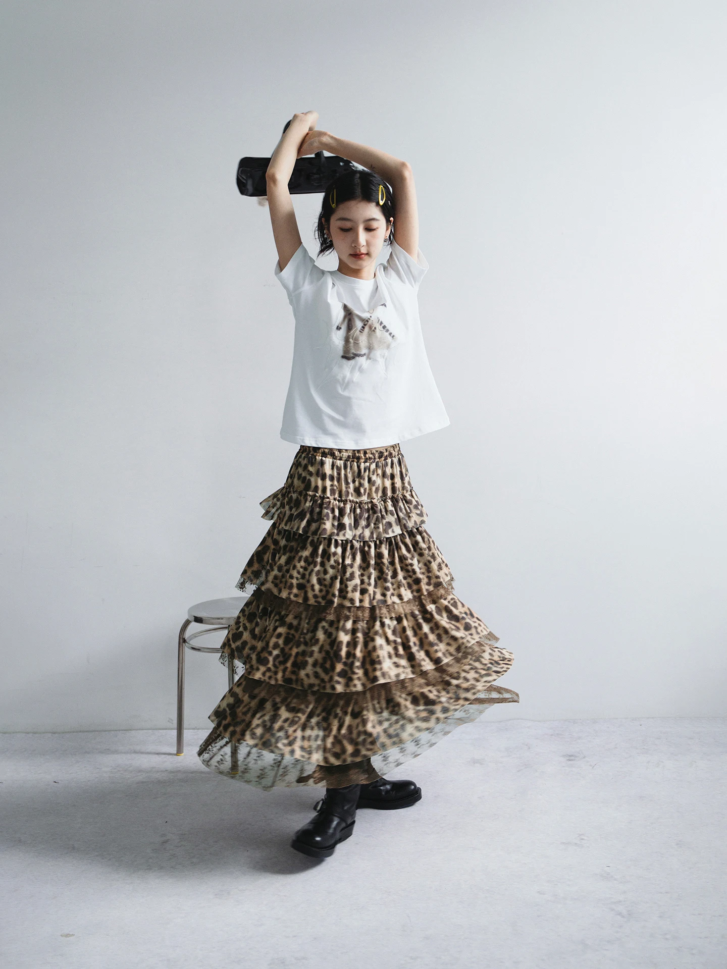 

Retro Sweetheart Cool Leopard Print Me Skirt Mid-Length A-Line Cake Skirt Slimming Effect Women's f Skirt Daily Wear