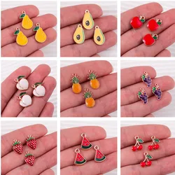 10pcs Mix Enamel Fruits Charms Cherry Pineapple Apple Peach Pendant for Necklace Earring Bracelet DIY Jewelry Making Accessories