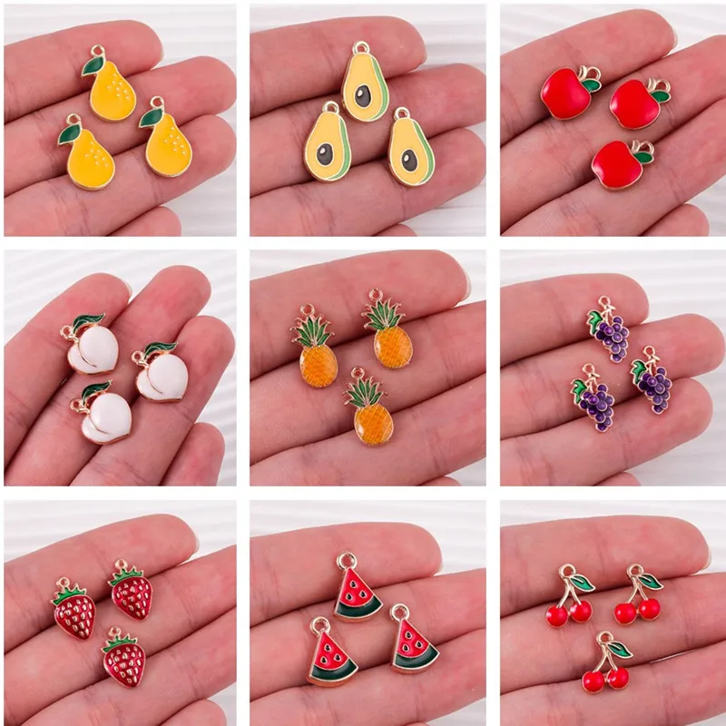 10 sztuk Mix emalia owoce Charms wiśnia ananas jabłko brzoskwinia wisiorek na naszyjnik kolczyk bransoletka DIY akcesoria do wyrobu biżuterii
