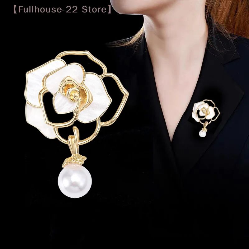 【MAX-22】Broschen mit weißen schwarzen Kamelienblüten für Damen, schöne Blumen-Pflanzen-Dressing-Kleidung, Corsage, Schmuckzubehör