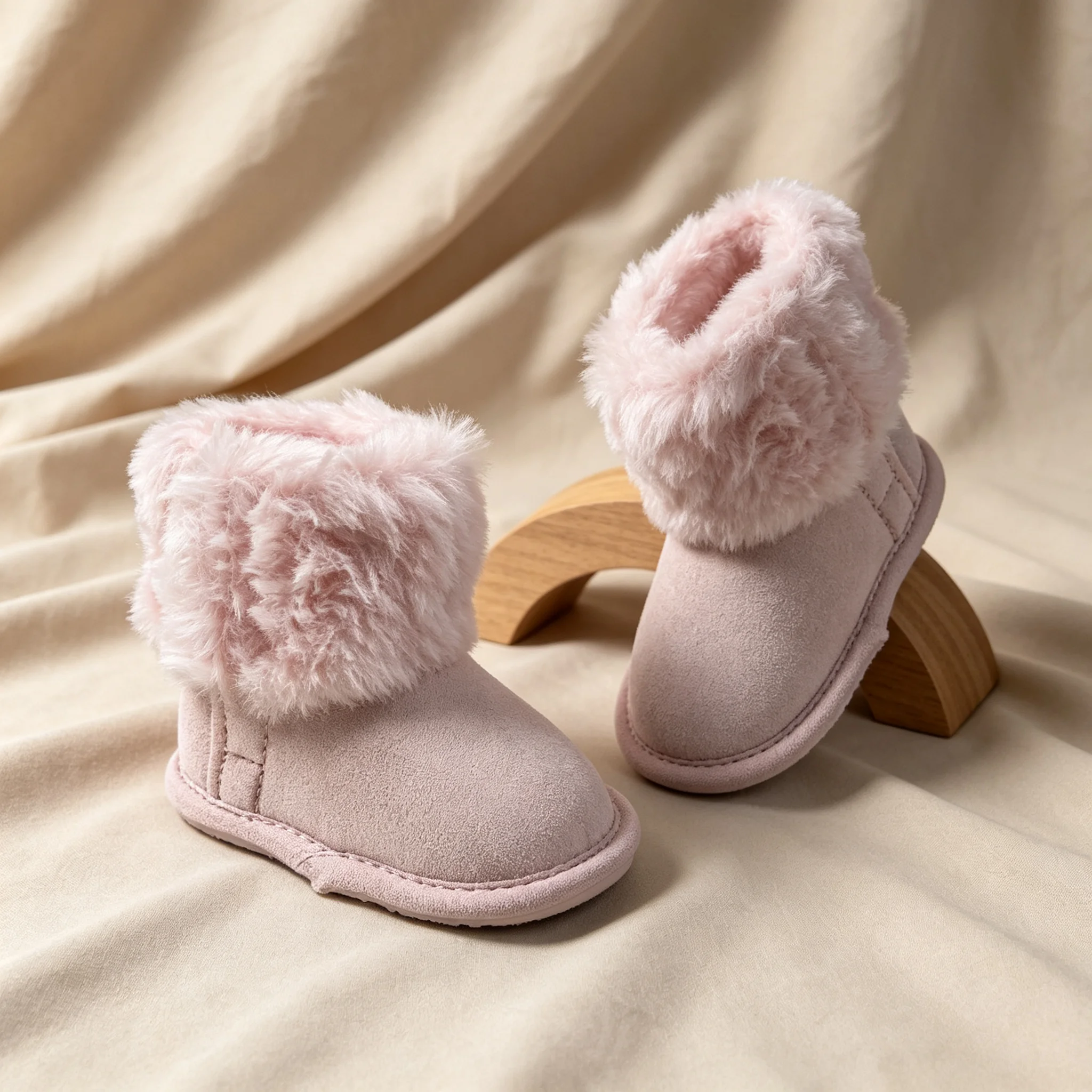 Baby Winter Furry Snow Boots Soft Sole Warm Plush Toddler Newborn Infant First Walker Crib Shoes Anti‑Slip Girls Winter Ankle Bo