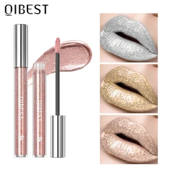 QIBEST 6 Colors Metallic Glitter Diamond Liquid Lipstick Waterproof Long Lasting Pearl Shiny Lip Gloss Charming Women Lip Makeup