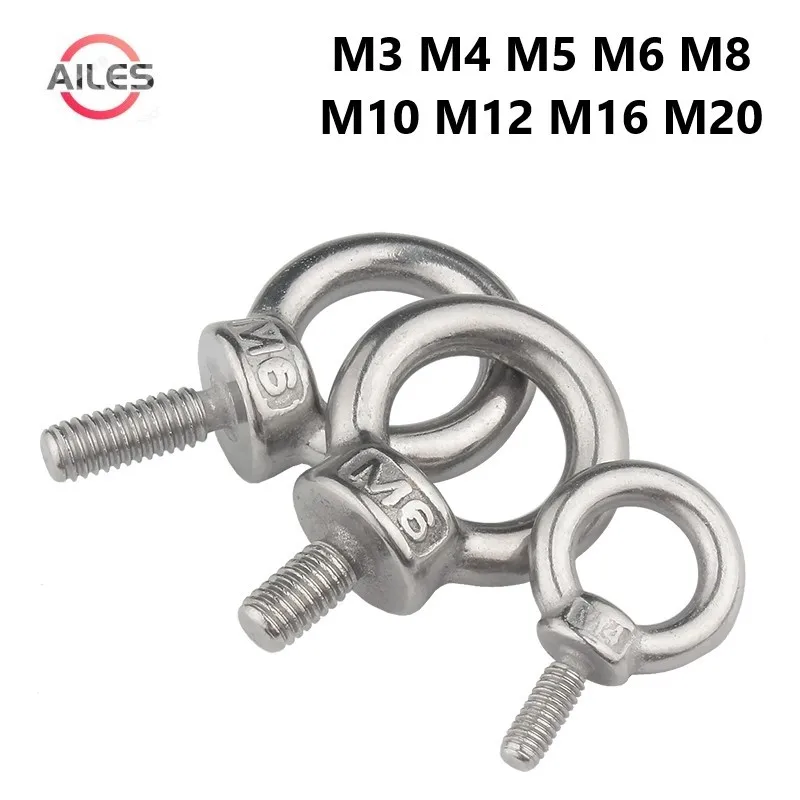 

M3 M4 M5 M6 M8 M10 M12 M14 M16 M20 Eyebolt 304 Stainless Steel Marine Lifting Eye Ring Screws Bolts for Cable Rope