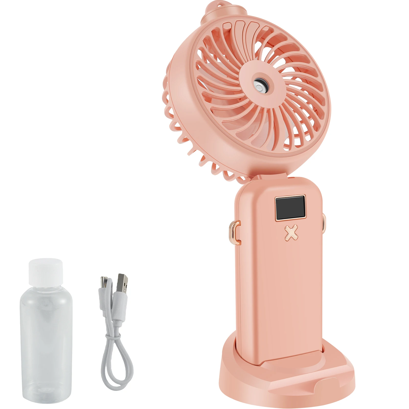 Mini Handheld Fan with Spray Portable Misting Fan 2400mAh USB Rechargeable Pocket Fan with 5-Speed Modes and LCD Display