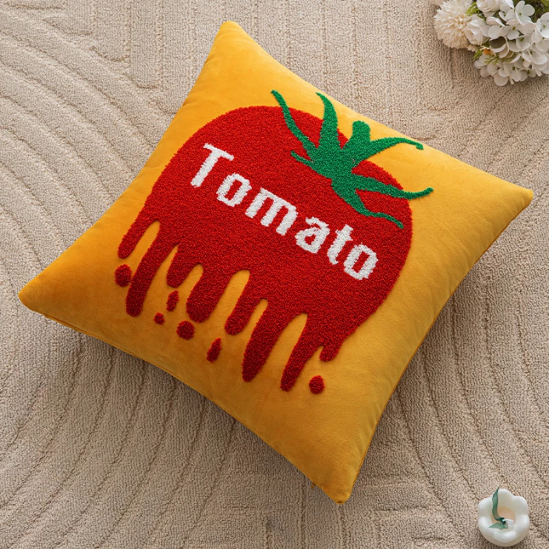 45*45cm Ins Letter Fruit Embroidered Cushion Cover Nordic Velvet Embroidered Pillowcase Home Decor Pillow Covers Decorative
