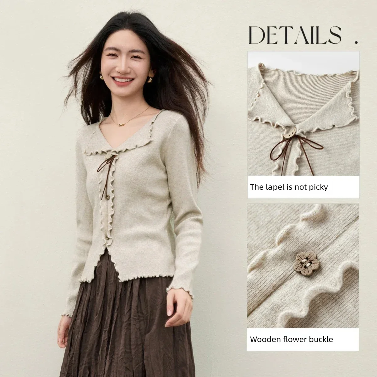 

SENTUBILA Women's Knitwear 2026 Winter Wave Edge Contrasting Lace Up Sweaters Lapel Collar Slimming Clothes Versatile W54EH5836