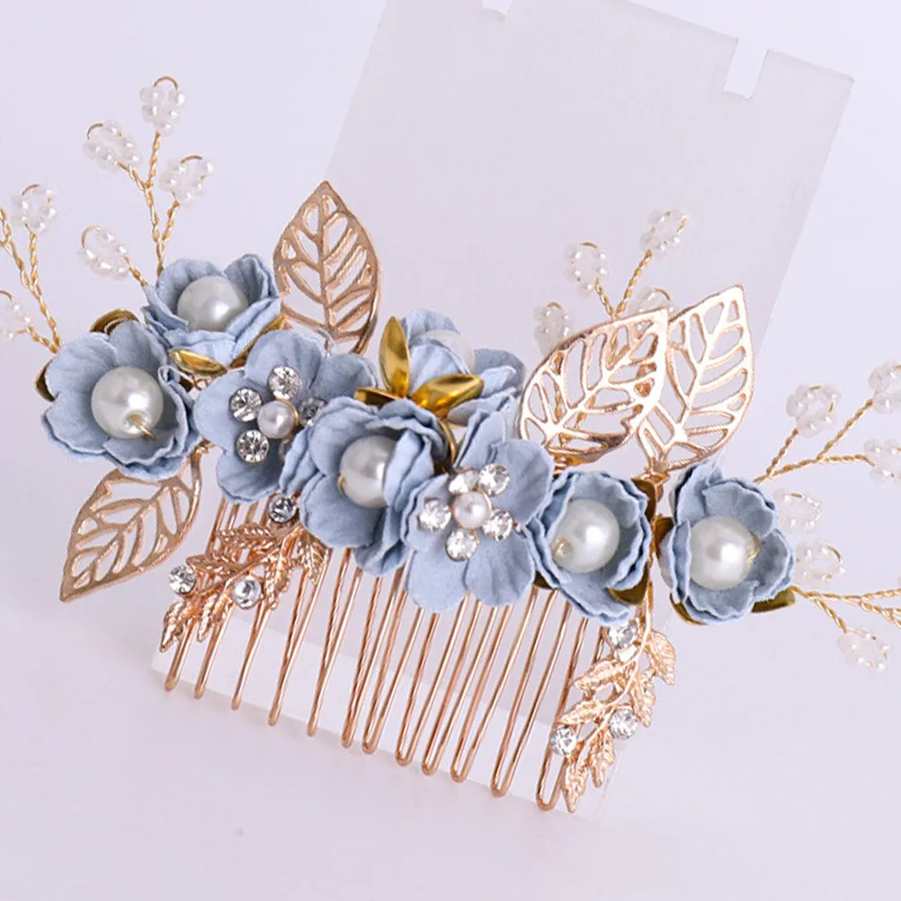 1Set Retro Bridal Hair Comb Set Metal Leaf Cloth Flower Beads Rhinestone Insert Comb Wedding Party Engagement Hair Sticks