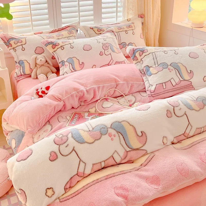 MissDeer Thicken Flannel Winter Duvet Cover Cartoon Adult Kids Quilt Cover Single Twin Double Queen King Bedding Comforter Cover