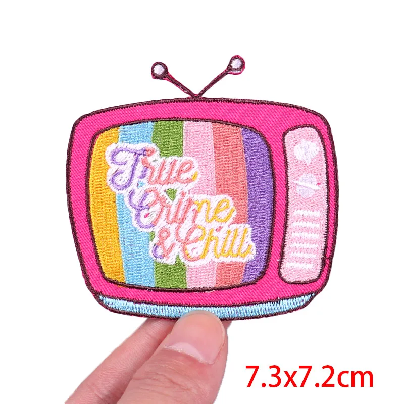 Cartoon Embroidry Patch Camera Tv Patches Op Kleding Ijzer Op Patches Voor Kleding Thermoadhesive Patches Regenboog Brief Sticker