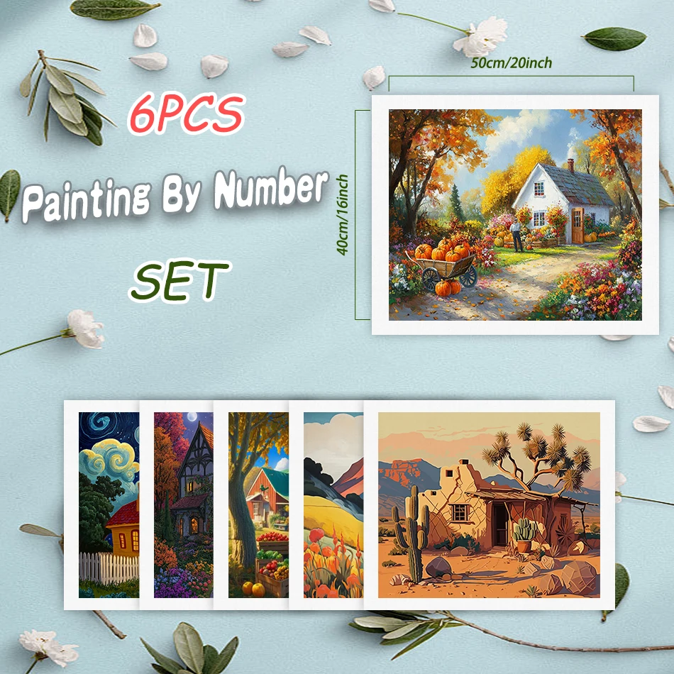 6pcs Oil Painting By Numbers Harvest Pumpkin Acrylic Paint Paintings HandPainted Art For Living Room By Numbers Acrylic Kits