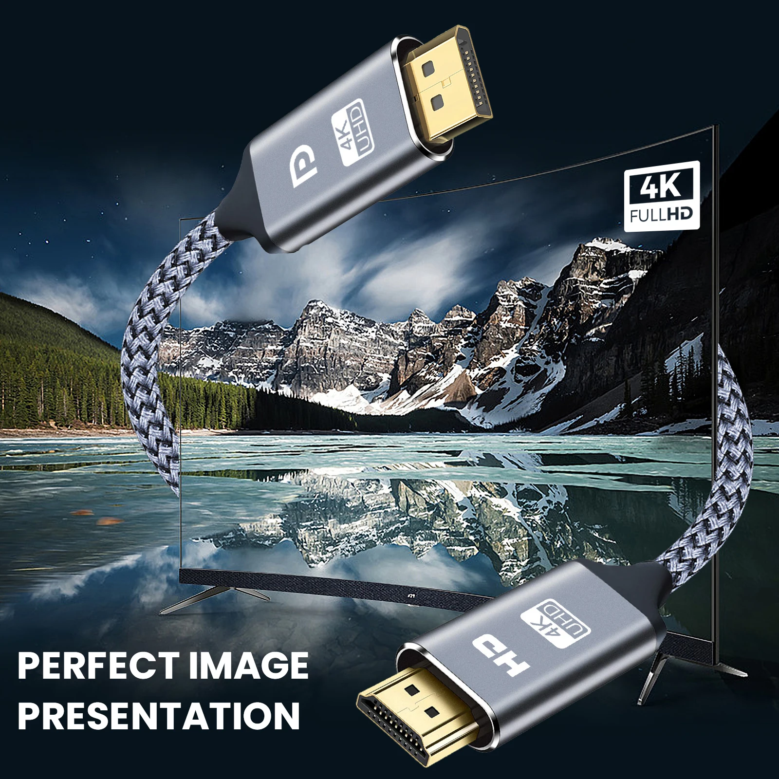 DP to HDMI compatible Cable 4K 60Hz DisplayPort to HD Adapter Display Port Video Audio for PC HDTV Projector Laptop image 5