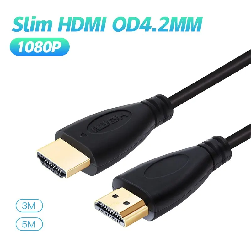 Slim HDTV Cable OD4.2MM Black PVC Ultra Soft Thin Cord Wire HDTV Supports High Speed 1080p 3D 3m 5m