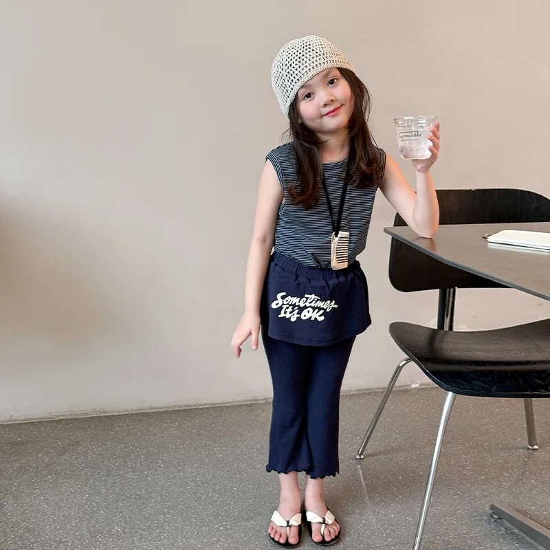 

Girl Pants 2025 Summer New Children's Clothing Korean Wind There Baby Fashionable Fart Curtain Bell Bottoms Casual Simple Daily