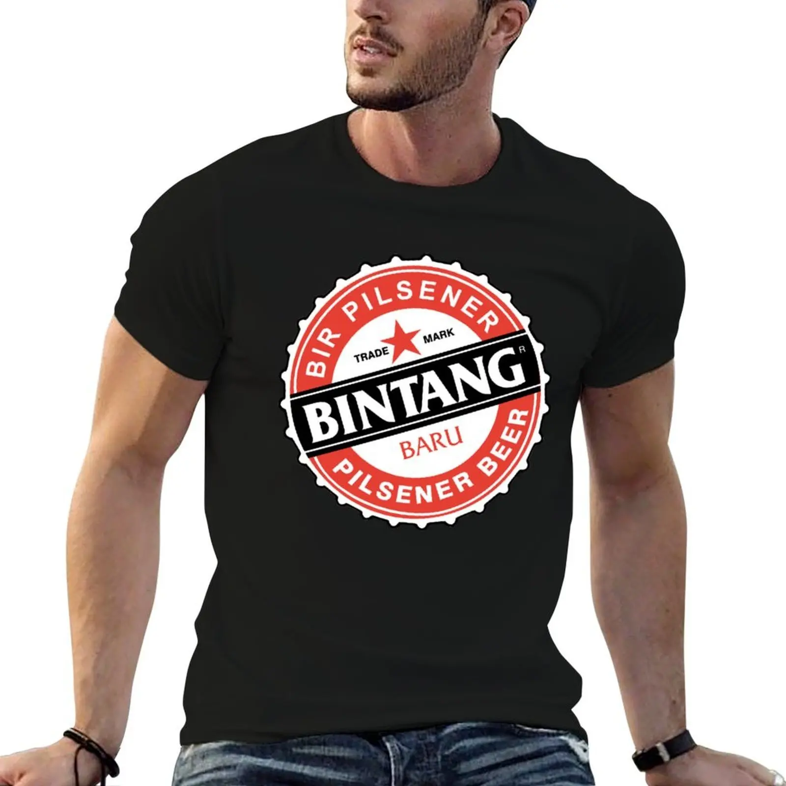 Camiseta esencial media vertival estilo cerveza Bintang, camisetas de algodón para hombre, camiseta 100% de algodón