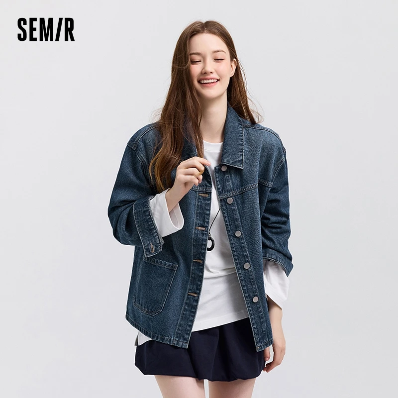 Semir Denim Jacket Women Lapel Drop-shoulder Top Casual and Elegant 2025 Spring New Loose Jacket Instagram Trendy