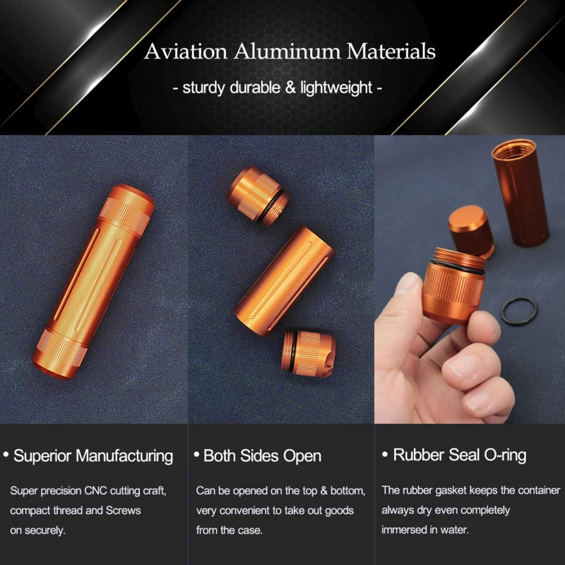 Outdoor Portable Waterproof Capsule Seal Bottle Aluminum Alloy Outdoor Survival Pill Box Multifunctional Container