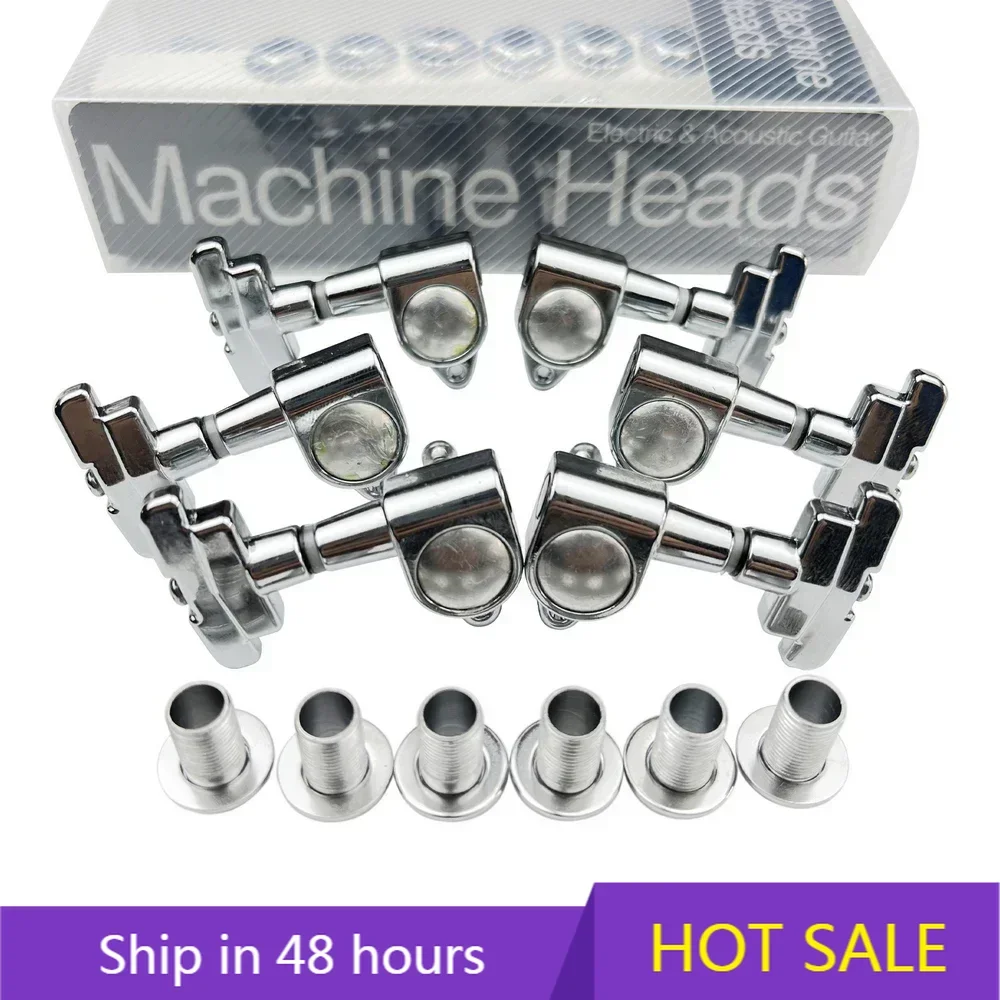 

KAYNES J-109 3R+3L Chrome Silver Electric Guitar Machine Heads Tuners Art Deco Rotomatic Imperial Style Head Guitar Tuning Pegs