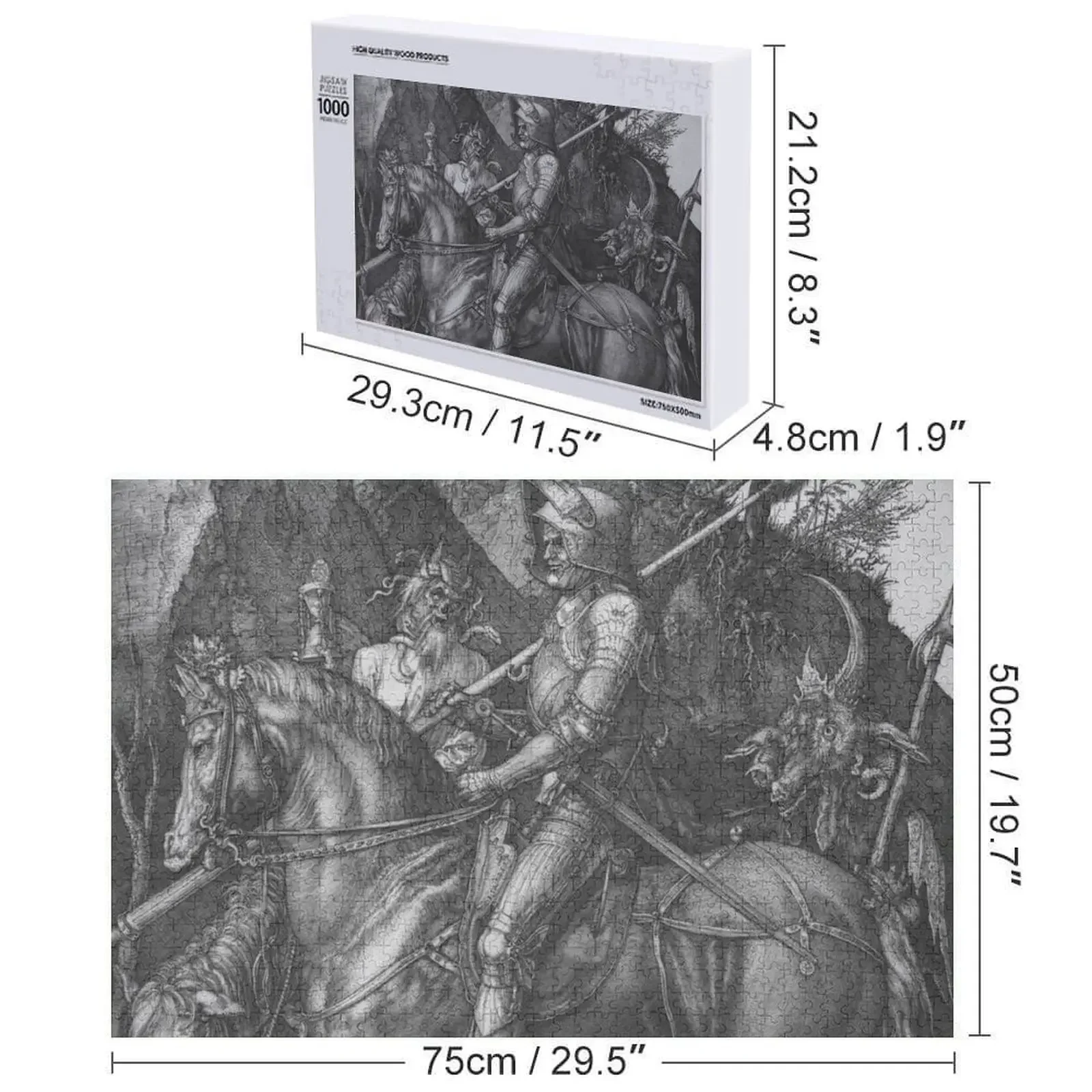 أحجية الصور المقطوعة الفارس والموت والشيطان من ألبريخت دورر (1513) مخصصة لأفكار الهدايا الشخصية للأطفال