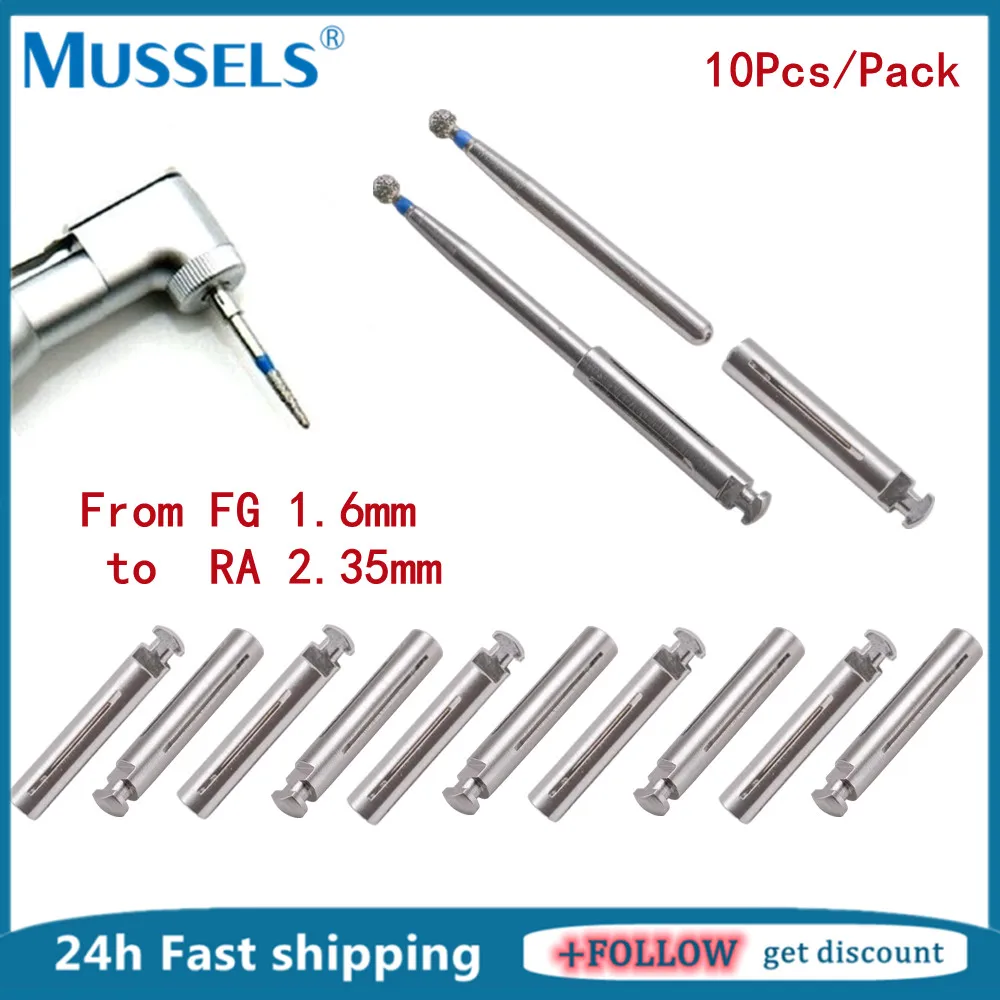 10Pcs Dental Mandrel Bur Adapter Convertor FG 1.6mm to RA 2.35mm Shank Polisher Rotary Tool Dentistry High Speed-Low Speed Burs