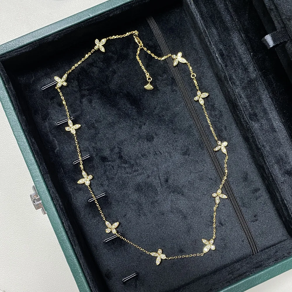 

925 Sterling Silver Moissanite Collarbone Chain, Women's Dreamy Shadow Butterfly, Adjustable Ins Style, Simple Moissanite