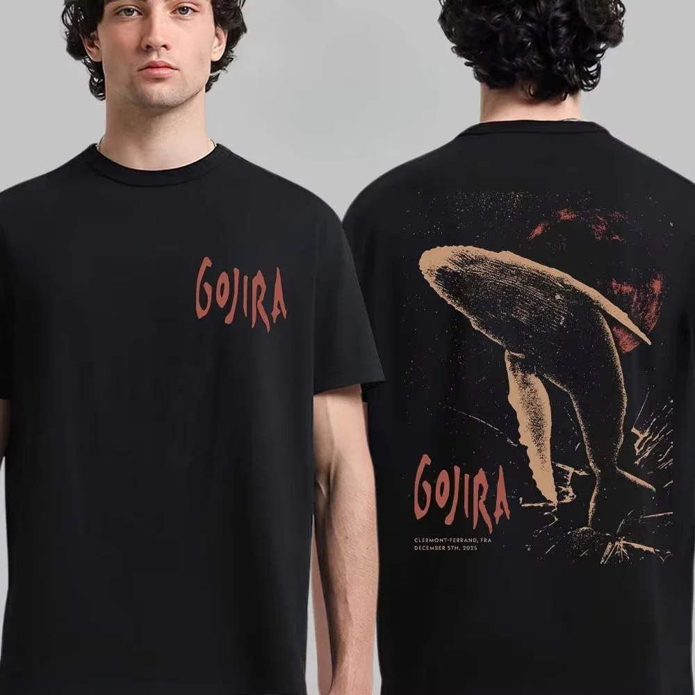 Gojira Toulouse 2025 Exclusive Graphic Tee Featuring Front Logo and Back Cosmic Whale Poster Metal Streetwear Casual Unisex Top