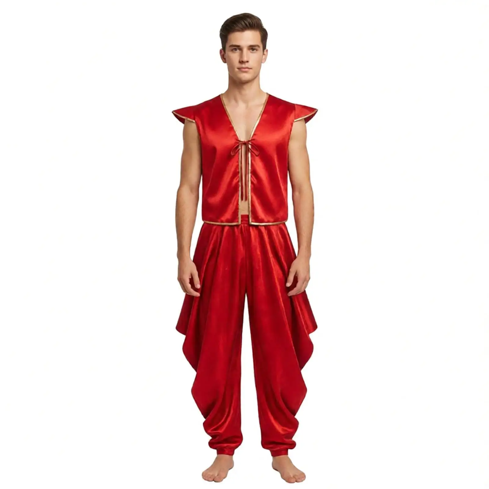 Men Aladini Arabian Prince Cosplay Costume Outfits Waistcoat Top Harem Pants Suit Halloween Theme Party Carnival Stage Dress Up