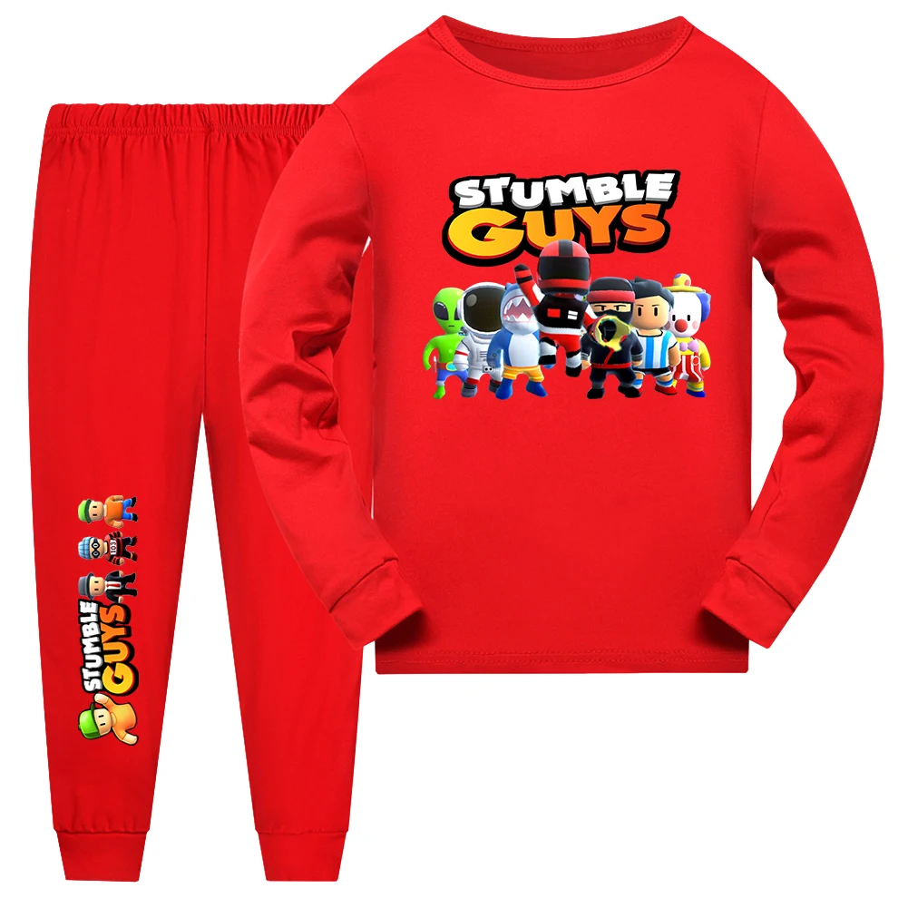 Kids Funny Game Print Pajamas Set Summer 2pcs Guys Long Sleeve T-shirts+Pants Suits 3-12 Years Boys Girls Outfits Children Cloth