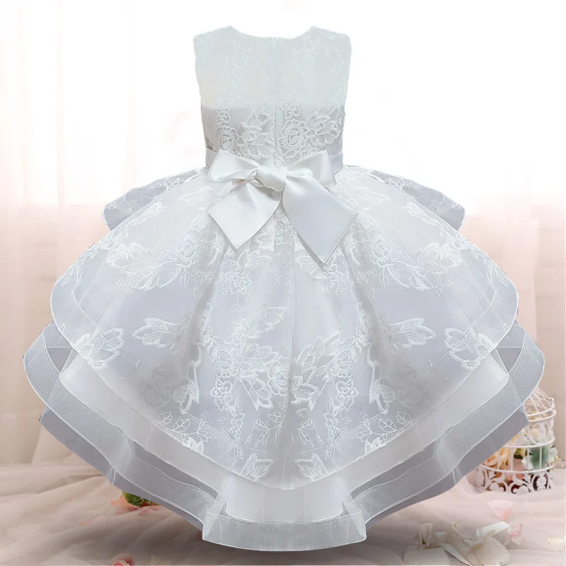 Elegant Girls Princess Dress Wedding and Birthday Party Bridesmaid Tulle Lace Embroidery Formal Dresses Kids Children Ball Gown