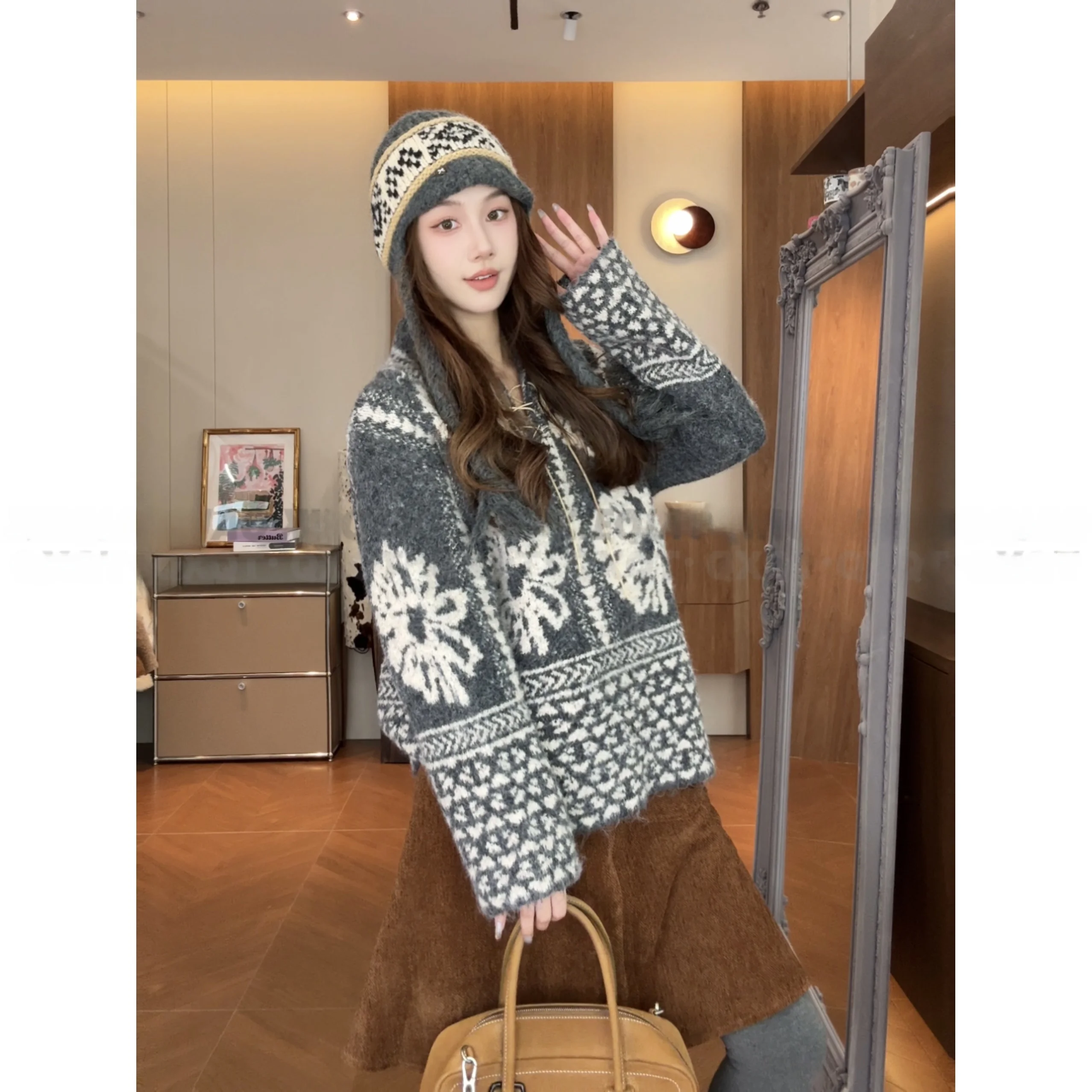 

Loose Knitted Sweater Autumn Winter New Sle Lazy Fair Isle Retro Embroidery Xie Los Touring Casual Women's Knitwear