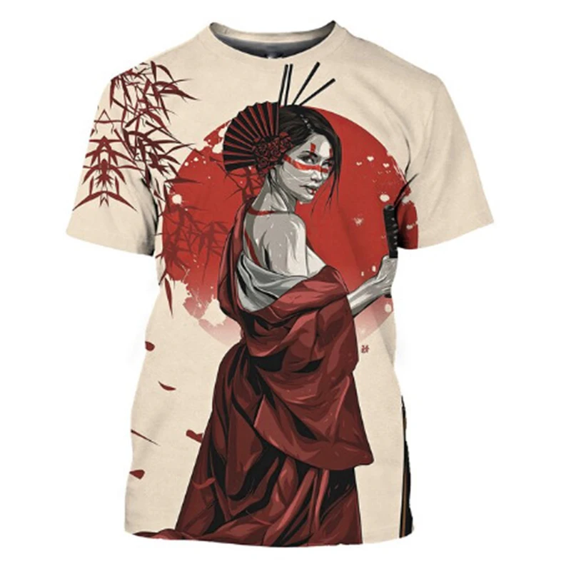 New Japanese Geisha 3D Print T-shirts Summer Men Woman Short Sleeve Tees Fashion Streetwear Harajuku T Shirt Male Tops Clothing