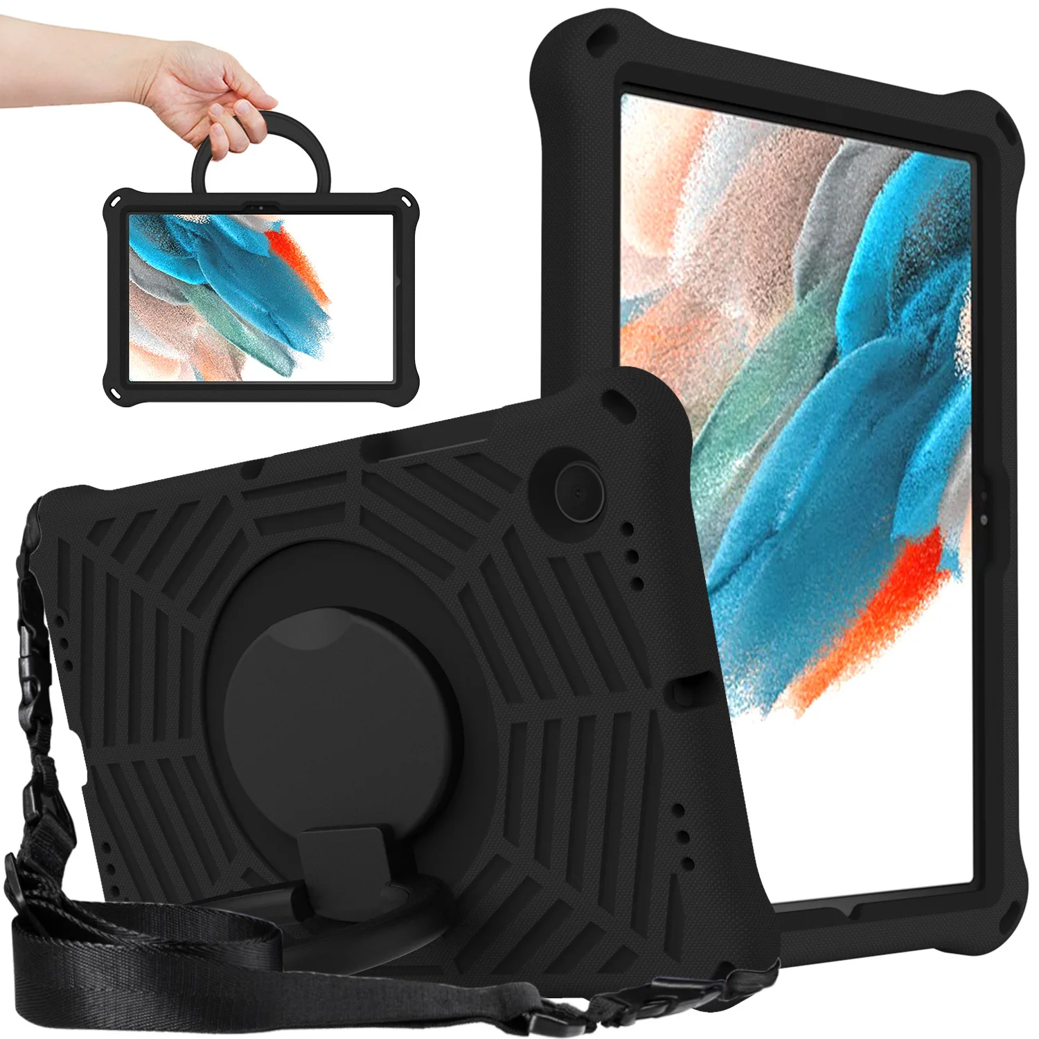 Kids Case for Samsung Galaxy Tab A8 10.5 X200 A7 10.4 T500 S6 Lite P610, Silicone Shockproof Cover with Handle Stand Strap