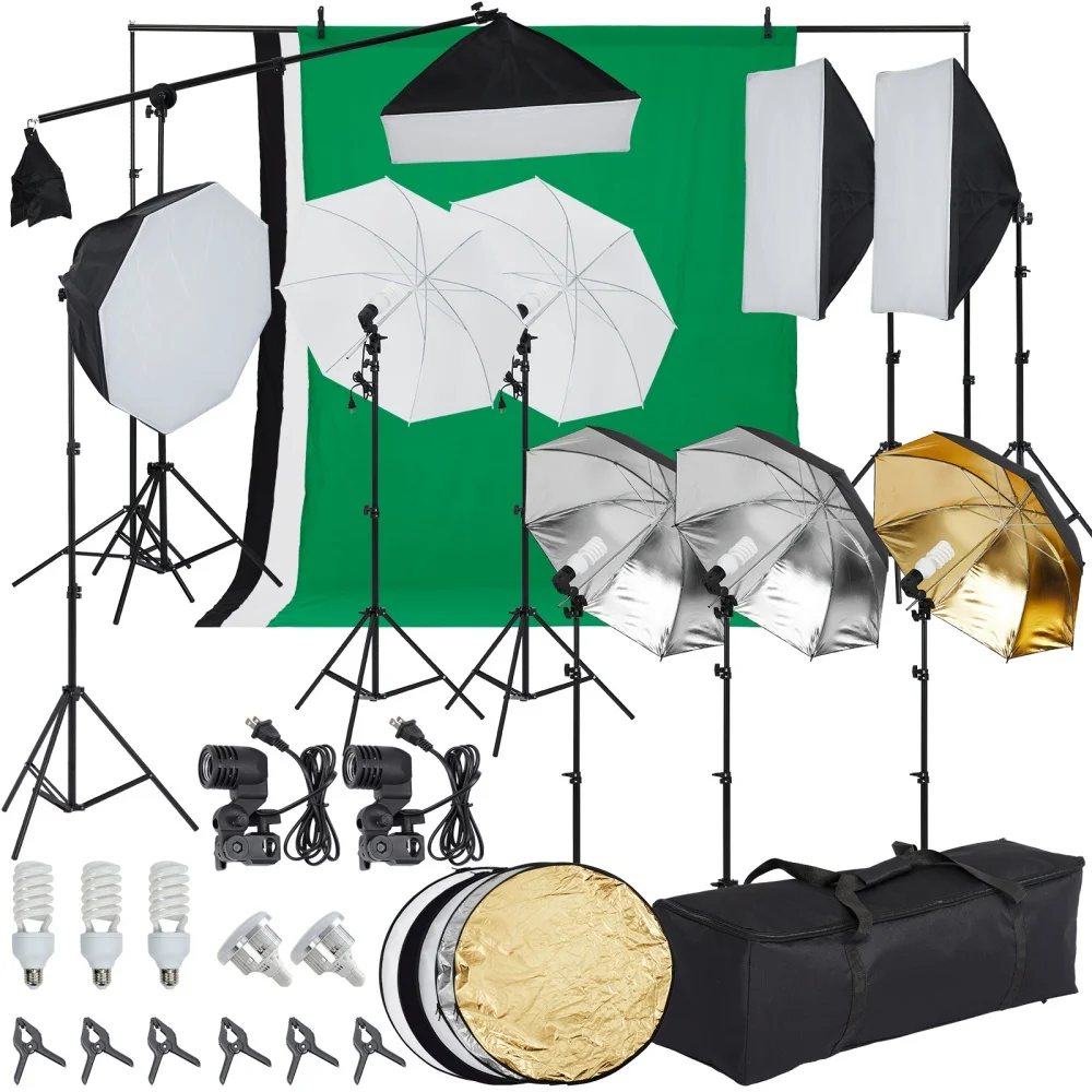 Photography Lighting Kit with Backdrops 8.5x10ft Photo Backdrop Stand 5500K Equivalent Led Umbrella Softbox Continuous Lighting