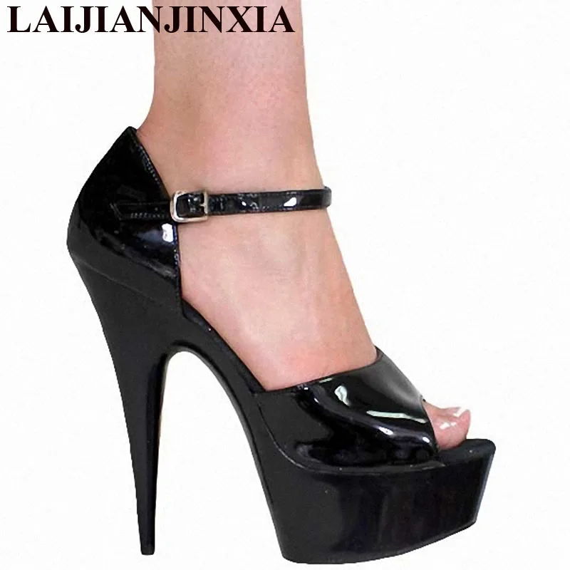 LAIJIANJINXIA Neue PU Sexy Exotische Pole Dance Schuhe Sommer Frauen Sandalen 15CM High Heels Schnalle Größe 34-46 H128