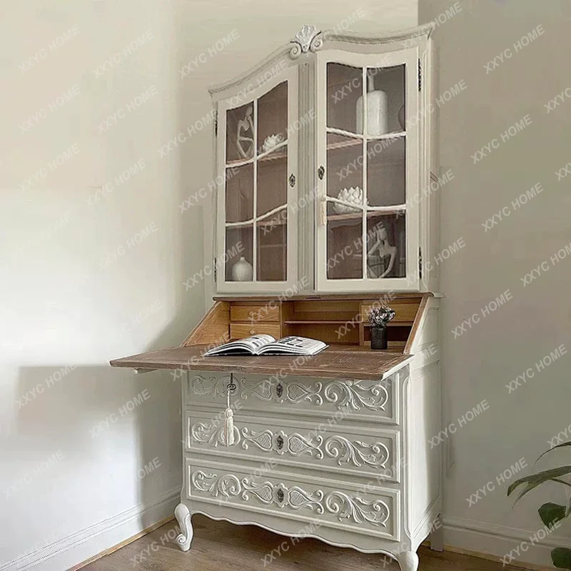 YO  retro solid wood multi-functional flip integrated desk  living room storage display cabinet