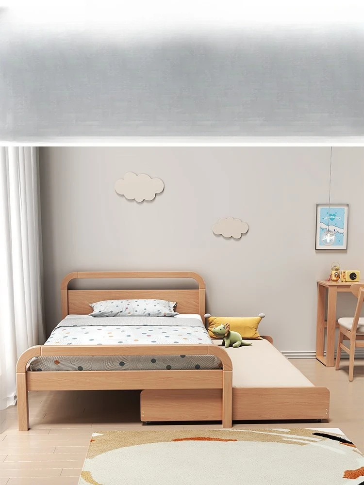 

Bedroom full solid wood trailer pull-out bed small apartment space saving bunk bed mother and child bed