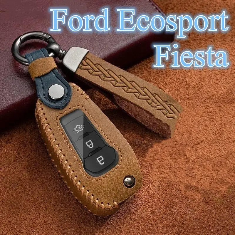 

For Ford Figo 2017 Mondeo 5 Ecosport Puma 2020 Fiesta Mk8 Everest Ranger 3 Buttons Leather Car Remote Key Case Cover Shell Fob