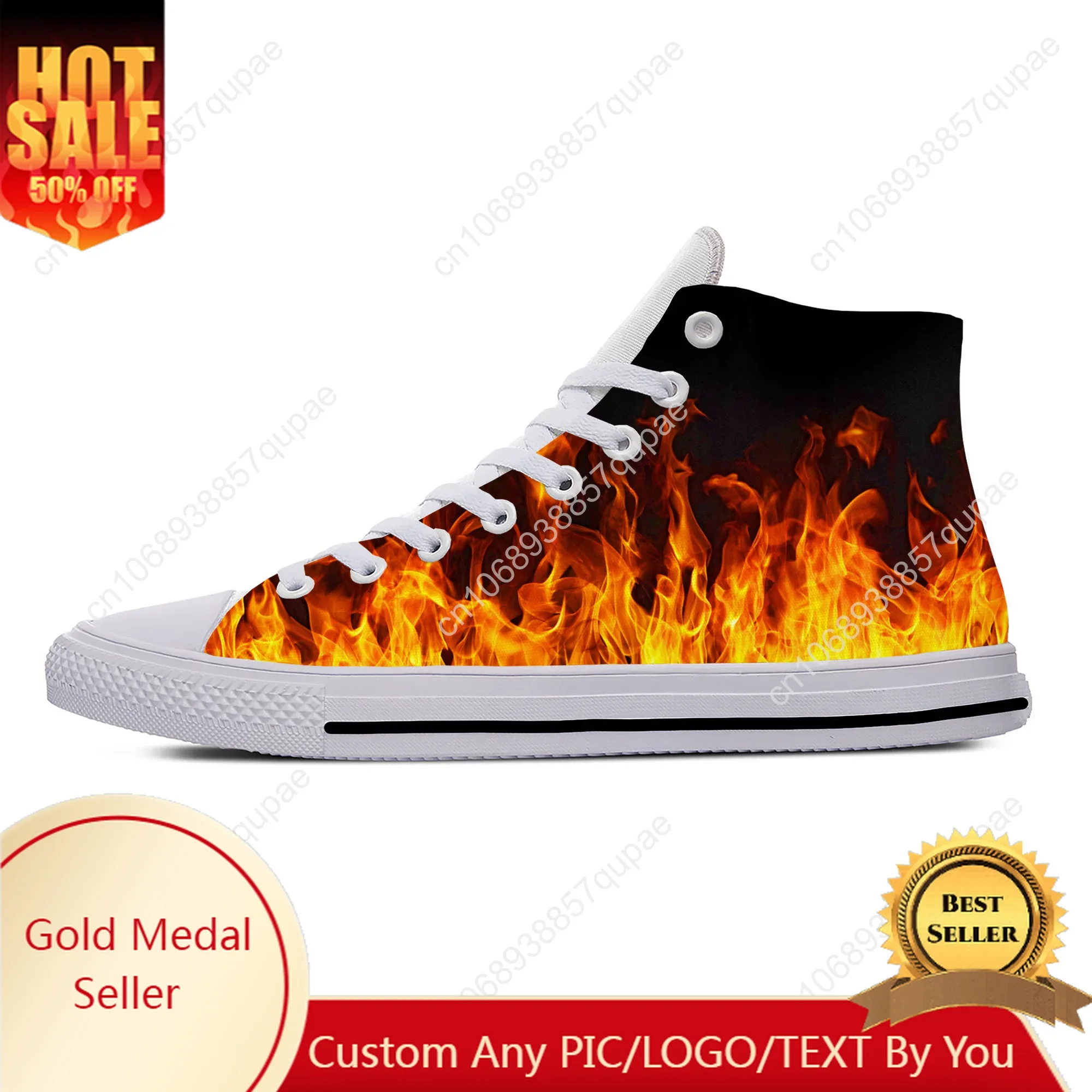 Anime Cartoon Comic Flaming Flame Fire Pattern Casual Cloth Shoes High Top Lightweight Breathable 3D Print Men Women Sneakers