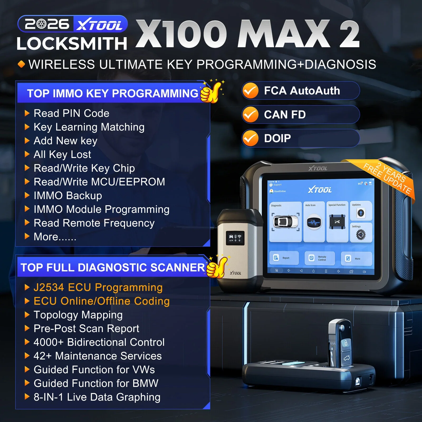 XTOOL X100MAX2 Key Programming Tool With KC501 J2534 ECU Programming IMMO Programmer Keys for All key Lost Read Pin Code Add Key
